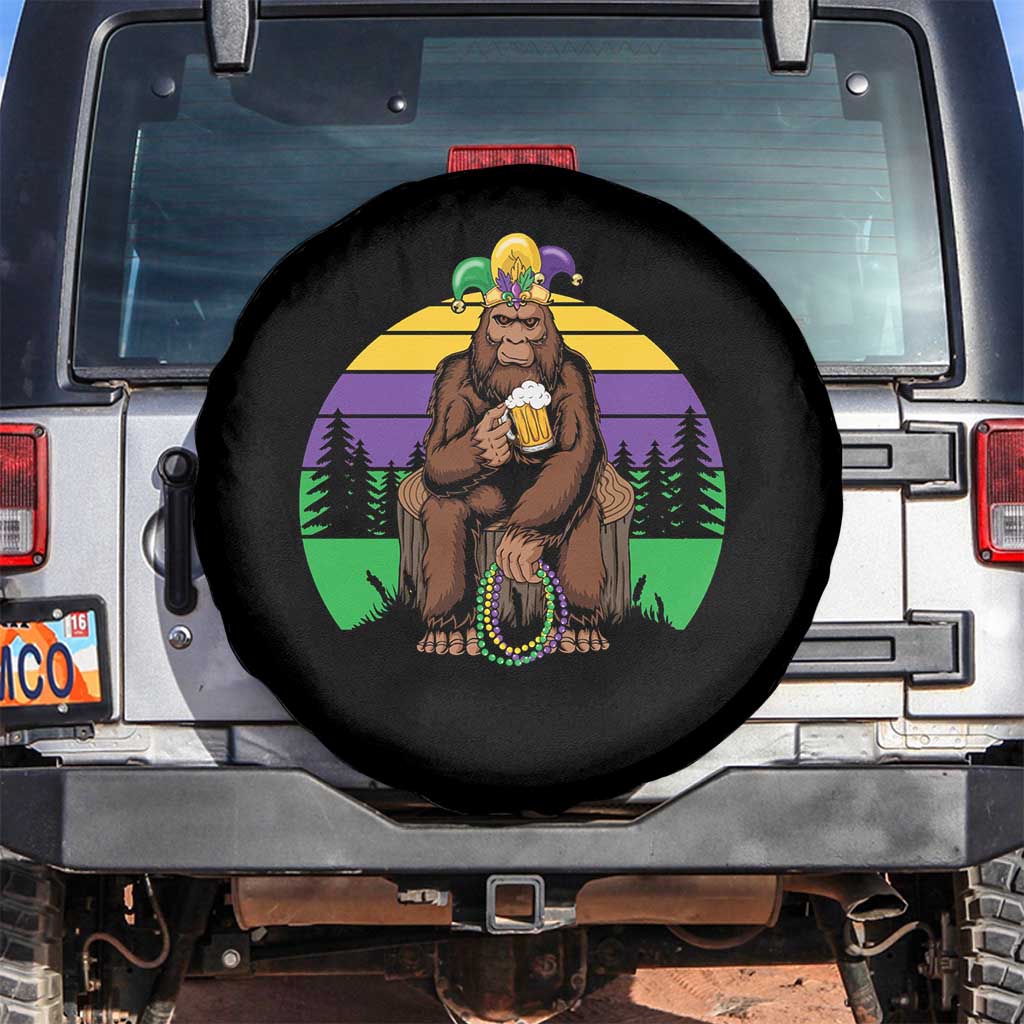 Mardi Gras Bigfoot Sasquatch Funny Beer Lover Spare Tire Cover TS09 No hole Black Print Your Wear