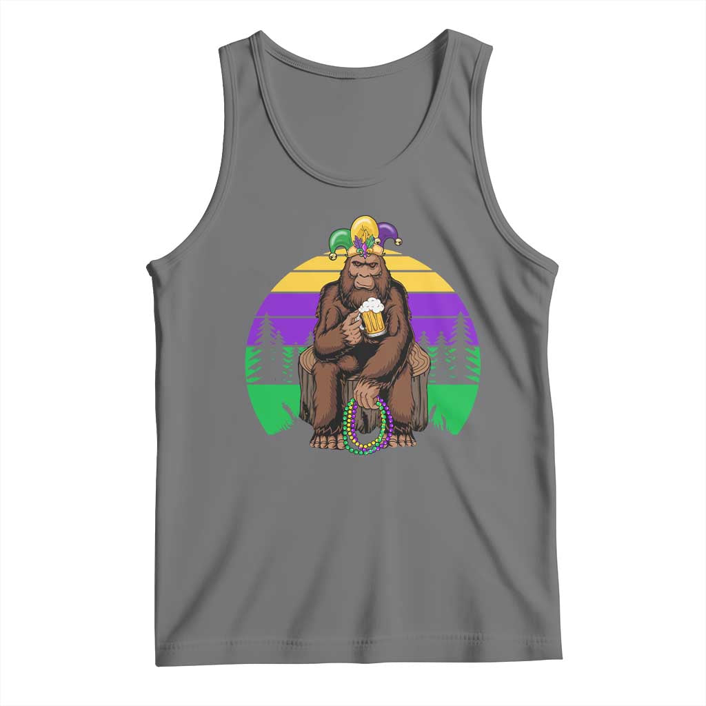 Mardi Gras Bigfoot Sasquatch Funny Beer Lover Tank Top TS09 Black Heather Print Your Wear