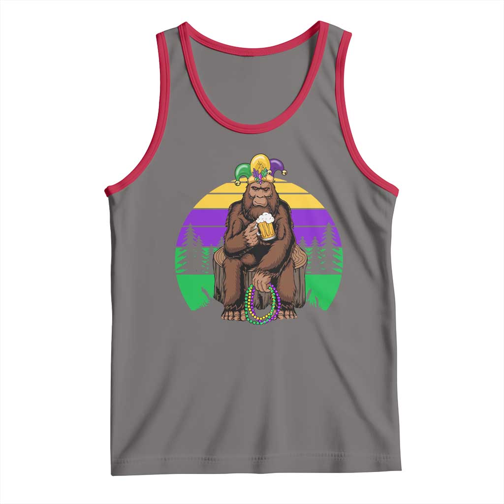 Mardi Gras Bigfoot Sasquatch Funny Beer Lover Tank Top TS09 Deep Heather Red Print Your Wear