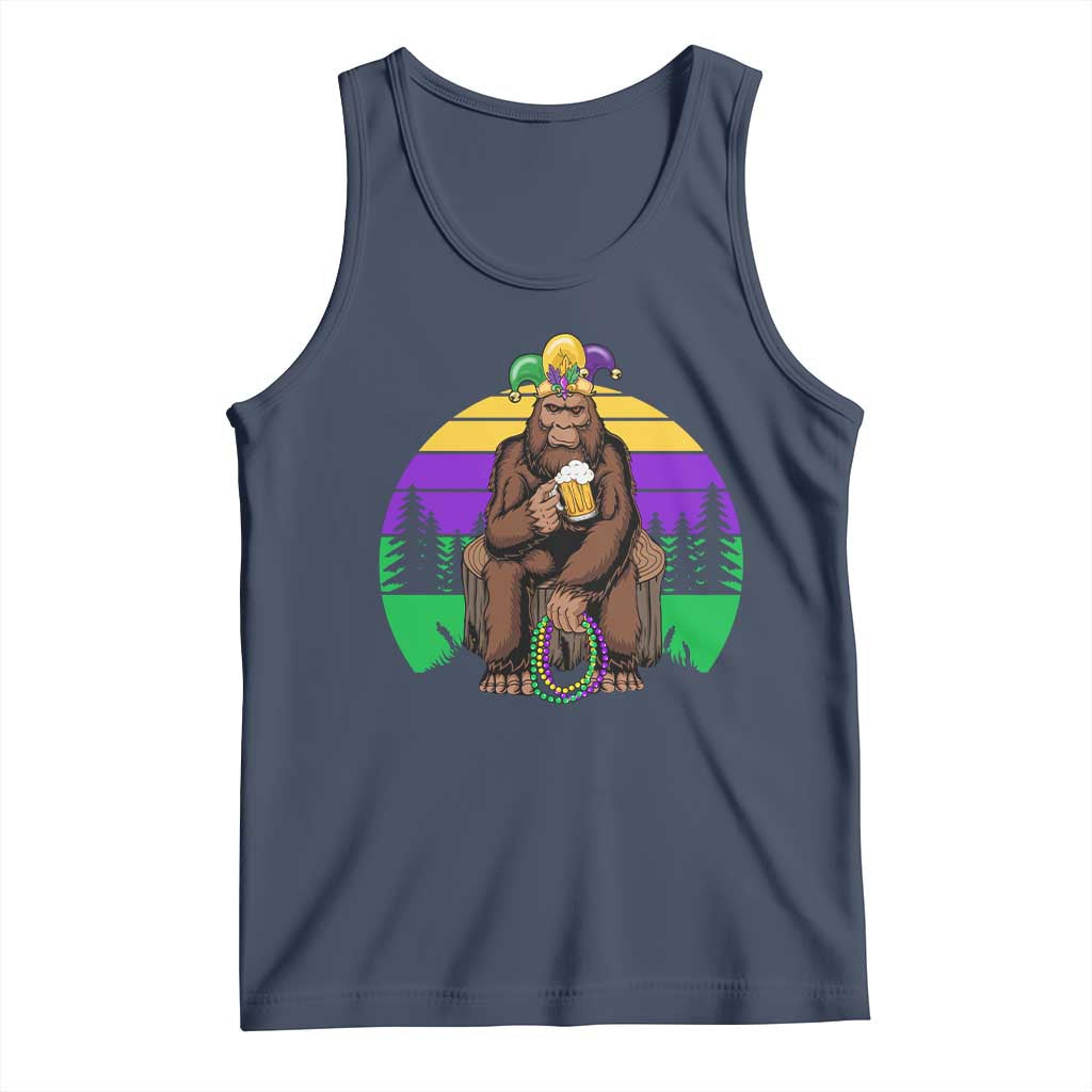 Mardi Gras Bigfoot Sasquatch Funny Beer Lover Tank Top TS09 Navy Print Your Wear