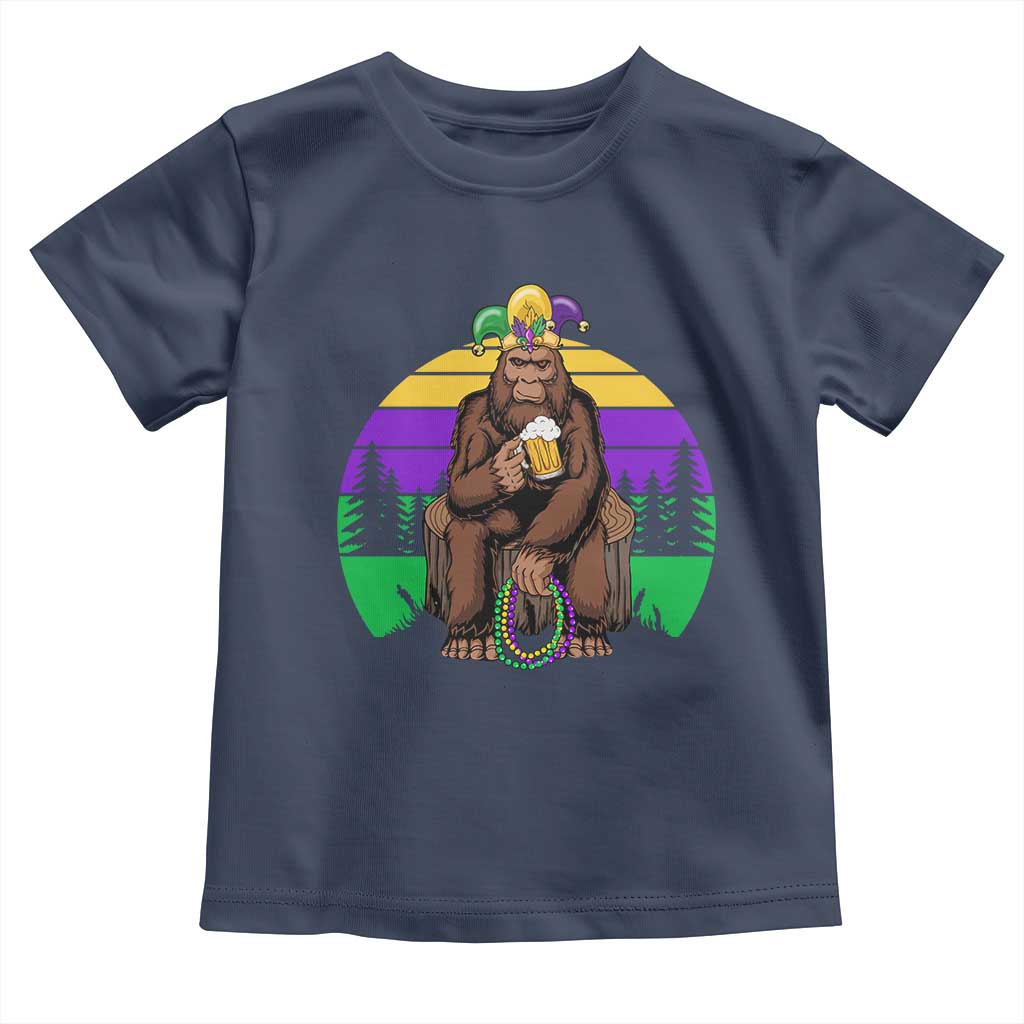 Mardi Gras Bigfoot Sasquatch Funny Beer Lover Toddler T Shirt TS09 Navy Print Your Wear