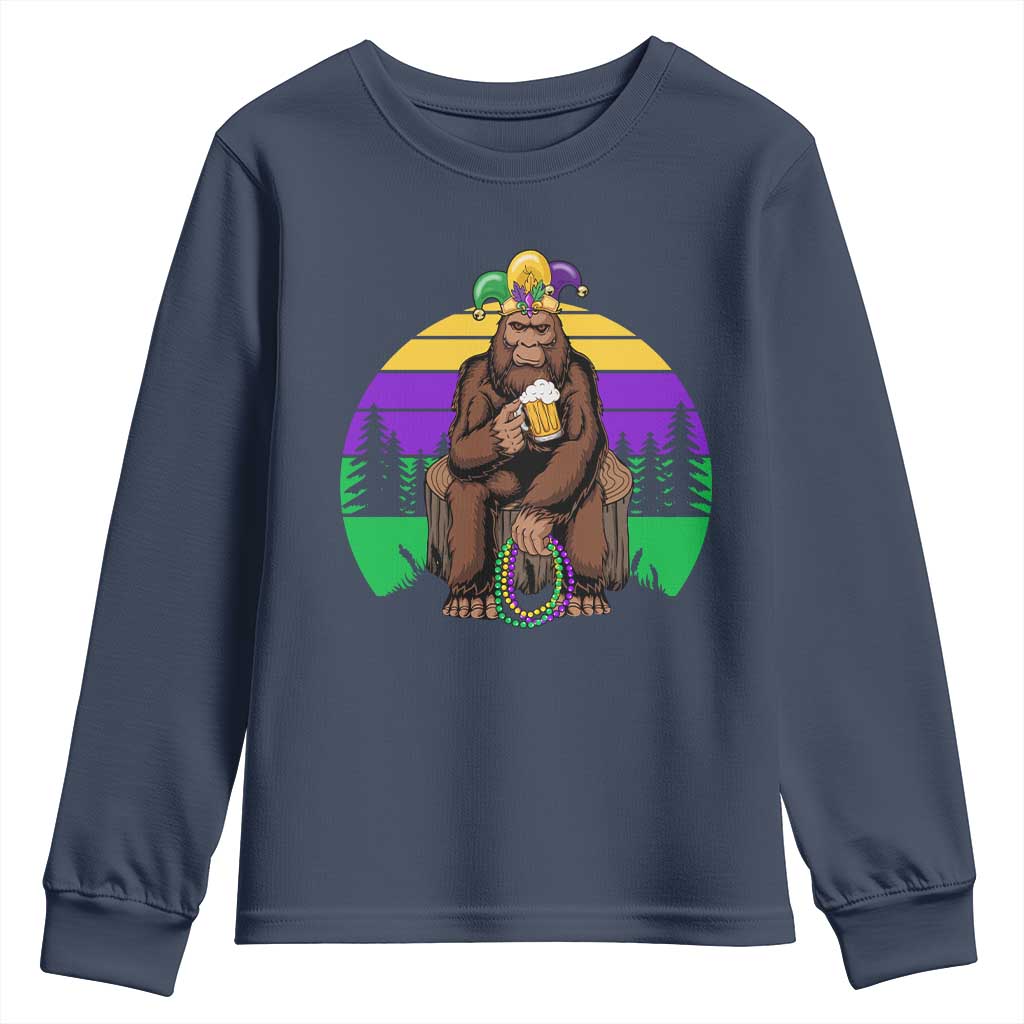 Mardi Gras Bigfoot Sasquatch Funny Beer Lover Youth Sweatshirt TS09 Navy Print Your Wear