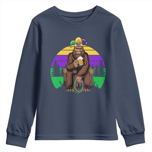 Mardi Gras Bigfoot Sasquatch Funny Beer Lover Youth Sweatshirt TS09 Navy Print Your Wear
