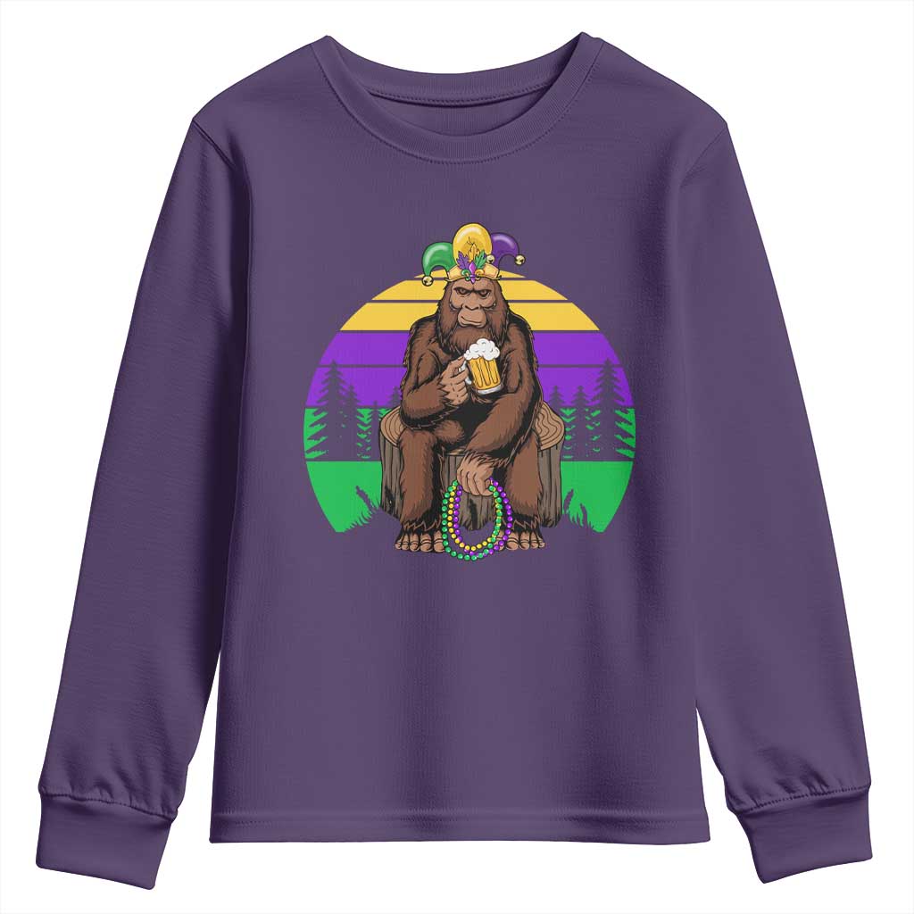 Mardi Gras Bigfoot Sasquatch Funny Beer Lover Youth Sweatshirt TS09 Purple Print Your Wear