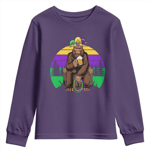 Mardi Gras Bigfoot Sasquatch Funny Beer Lover Youth Sweatshirt TS09 Purple Print Your Wear