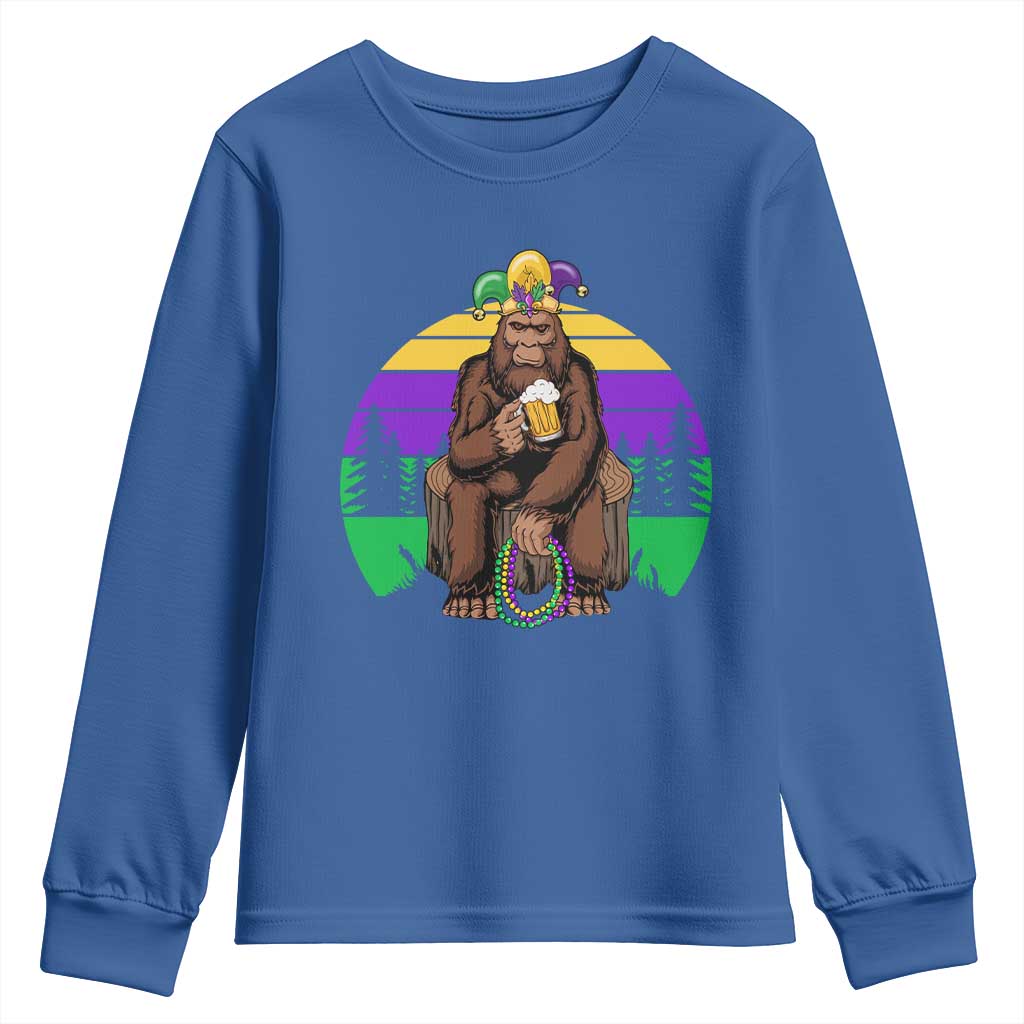 Mardi Gras Bigfoot Sasquatch Funny Beer Lover Youth Sweatshirt TS09 Royal Blue Print Your Wear
