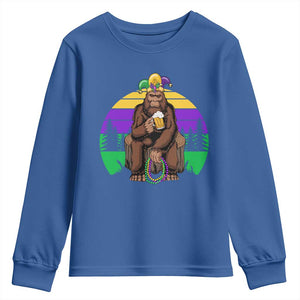 Mardi Gras Bigfoot Sasquatch Funny Beer Lover Youth Sweatshirt TS09 Royal Blue Print Your Wear