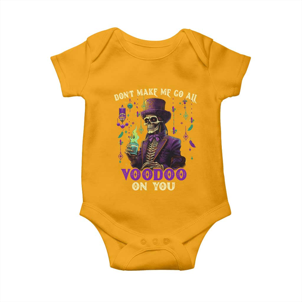 Mardi Gras Baby Onesie Don't Make Me Go All Voodoo On You Skeleton Witch Doctor TS09 Gold Print Your Wear