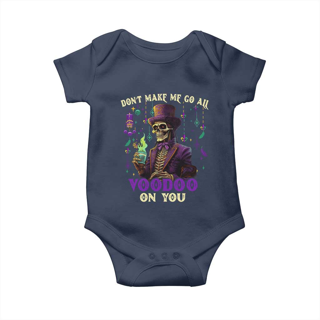 Mardi Gras Baby Onesie Don't Make Me Go All Voodoo On You Skeleton Witch Doctor TS09 Navy Print Your Wear