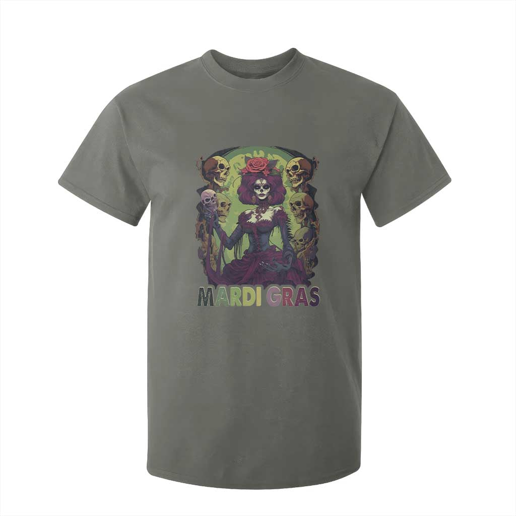 Mardi Gras T Shirt For Kid Voodoo Queen Skeleton Witch Creepy Skull TS09 Military Green Print Your Wear