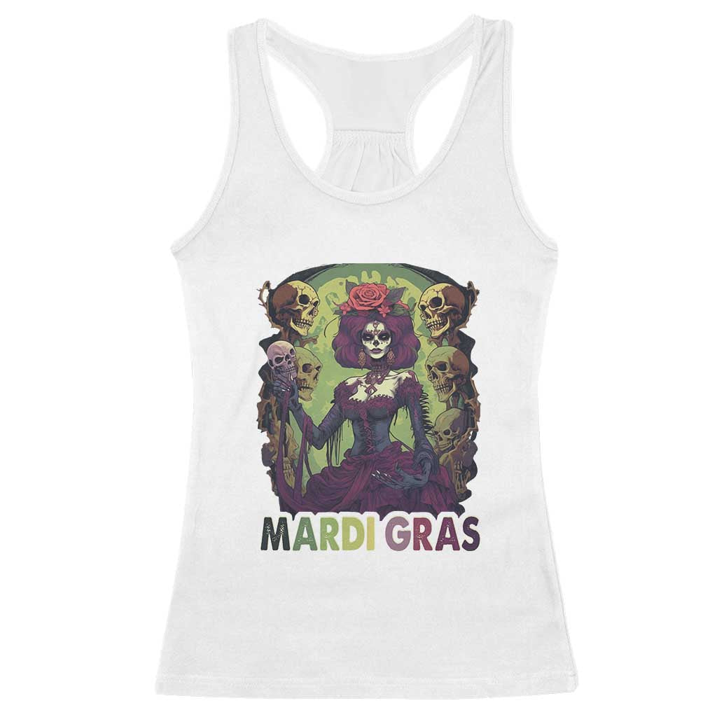 Mardi Gras Racerback Tank Top Voodoo Queen Skeleton Witch Creepy Skull TS09 White Print Your Wear