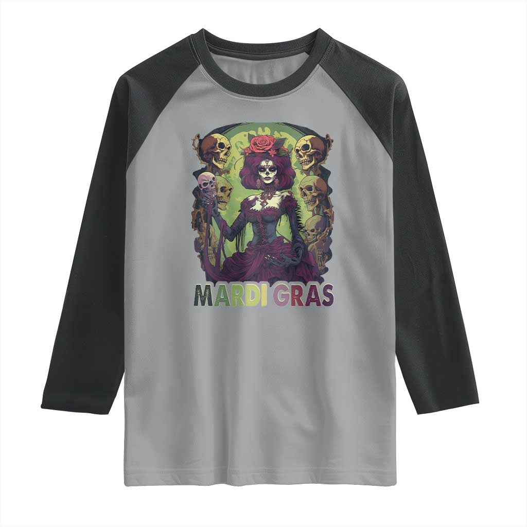 Mardi Gras Raglan Shirt Voodoo Queen Skeleton Witch Creepy Skull TS09 Sport Gray Black Print Your Wear