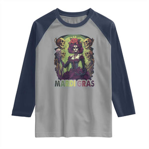 Mardi Gras Raglan Shirt Voodoo Queen Skeleton Witch Creepy Skull TS09 Sport Gray Navy Print Your Wear