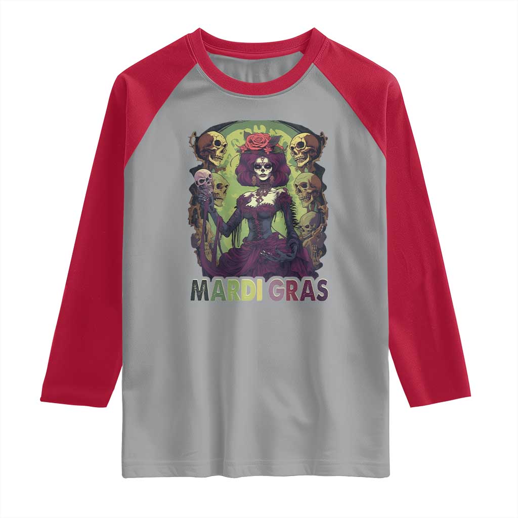 Mardi Gras Raglan Shirt Voodoo Queen Skeleton Witch Creepy Skull TS09 Sport Gray Red Print Your Wear