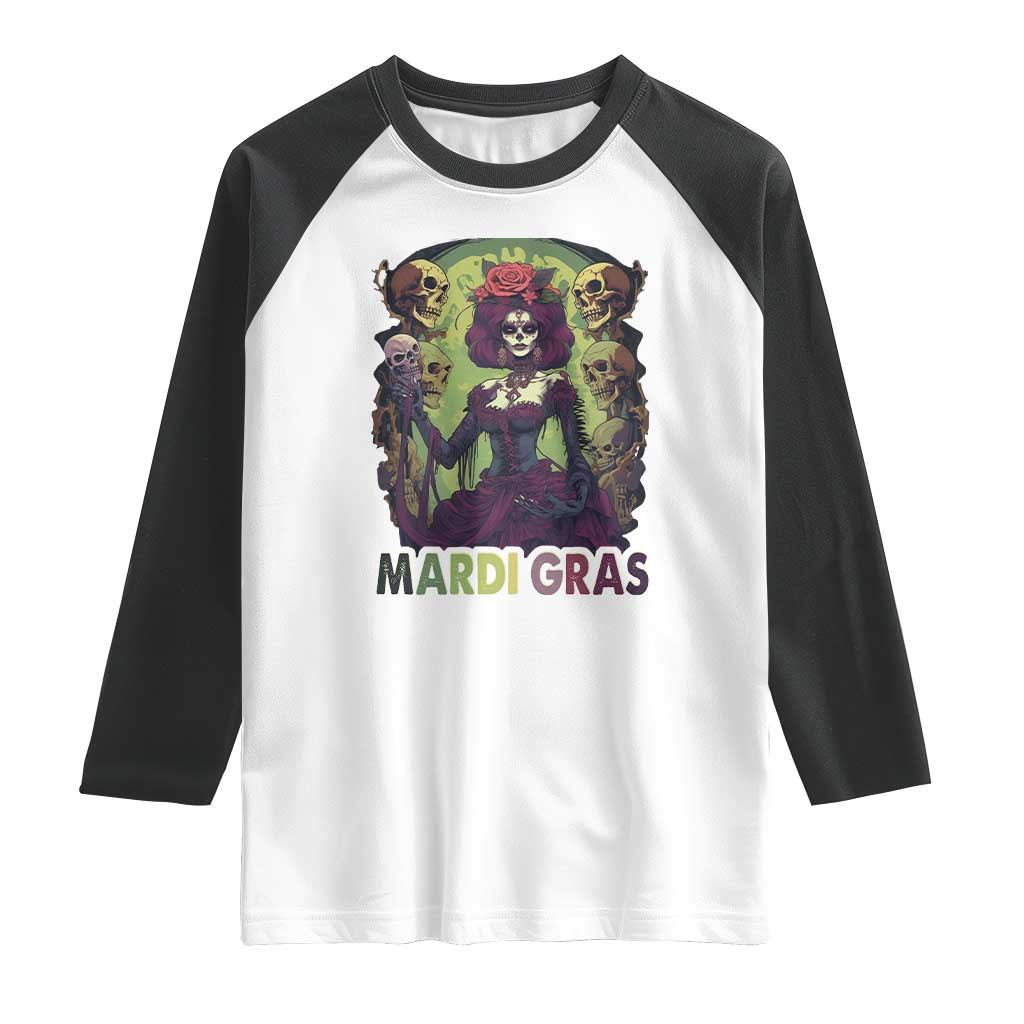 Mardi Gras Raglan Shirt Voodoo Queen Skeleton Witch Creepy Skull TS09 White Black Print Your Wear