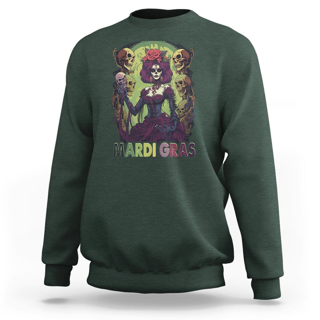 Mardi Gras Sweatshirt Voodoo Queen Skeleton Witch Creepy Skull TS09 Dark Forest Green Printyourwear