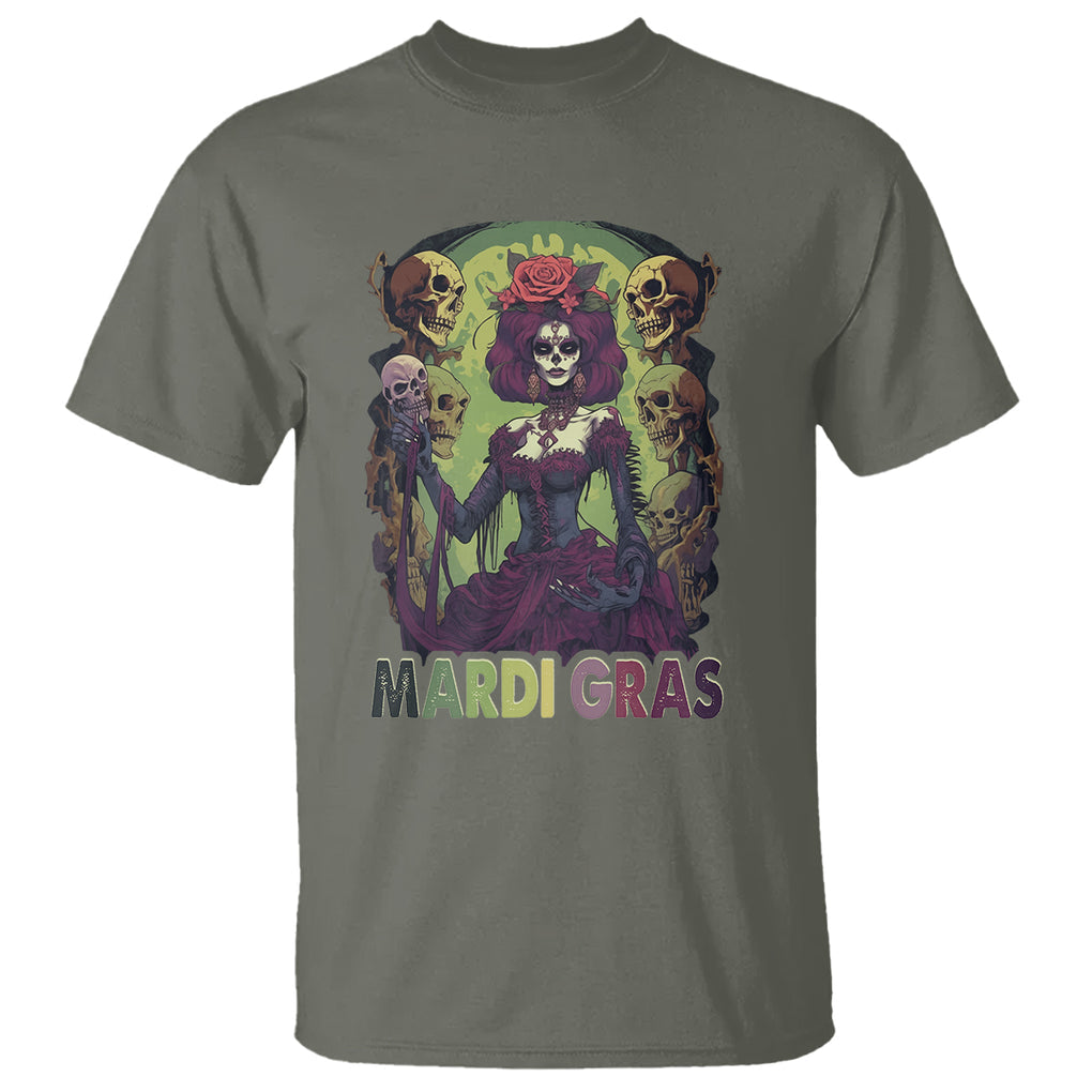 Mardi Gras T Shirt Voodoo Queen Skeleton Witch Creepy Skull TS09 Military Green Printyourwear