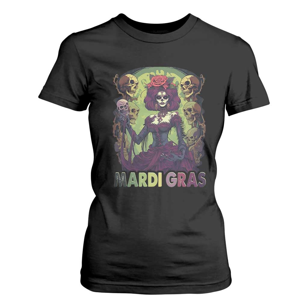 Mardi Gras T Shirt For Women Voodoo Queen Skeleton Witch Creepy Skull TS09 Black Print Your Wear