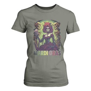 Mardi Gras T Shirt For Women Voodoo Queen Skeleton Witch Creepy Skull TS09 Military Green Print Your Wear