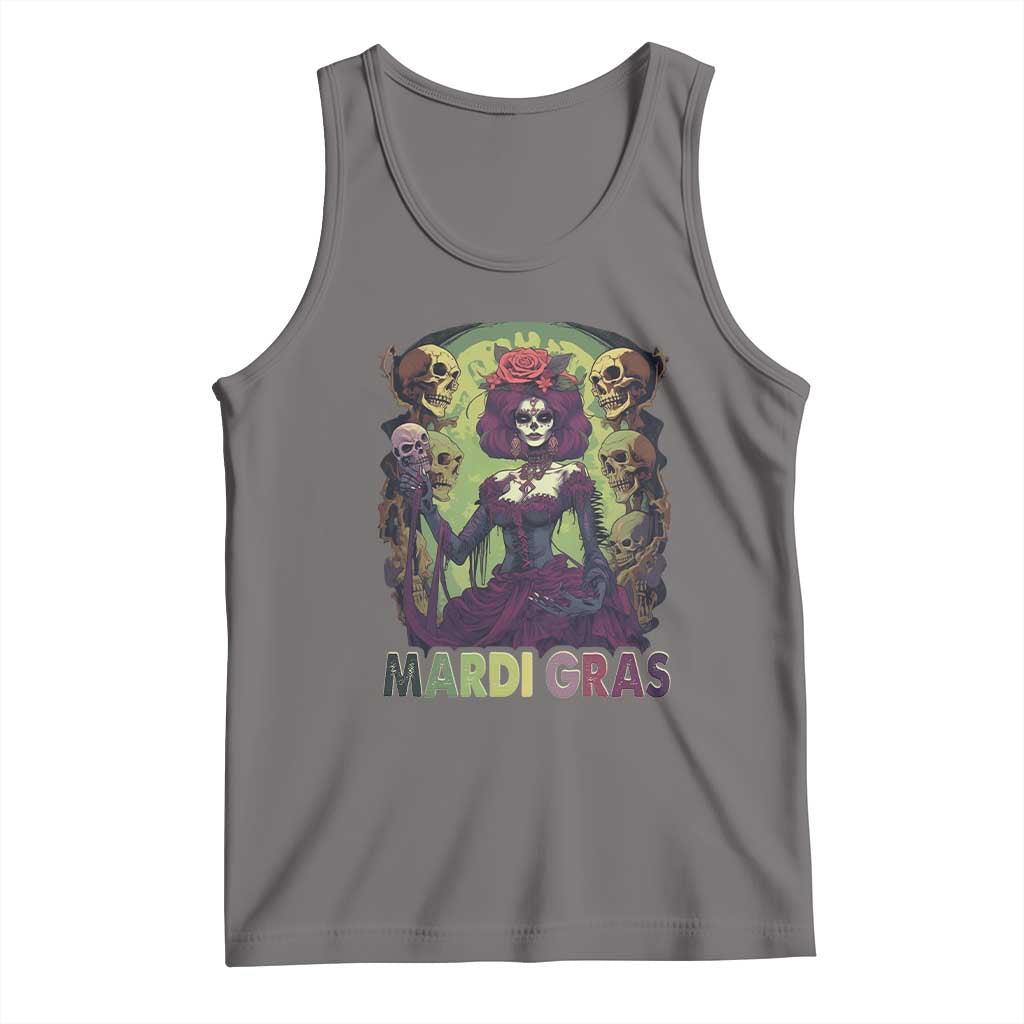 Mardi Gras Tank Top Voodoo Queen Skeleton Witch Creepy Skull TS09 Deep Heather Print Your Wear