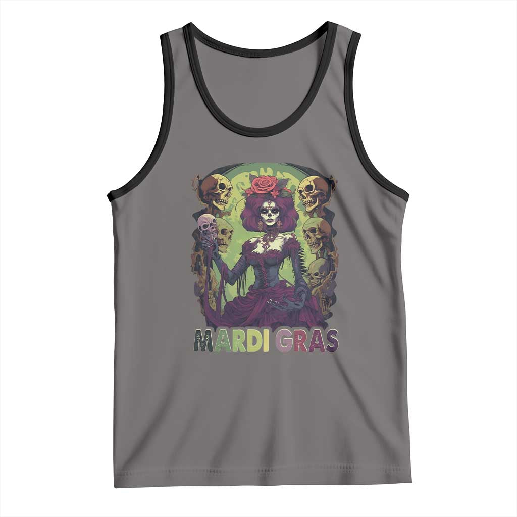 Mardi Gras Tank Top Voodoo Queen Skeleton Witch Creepy Skull TS09 Deep Heather Black Print Your Wear