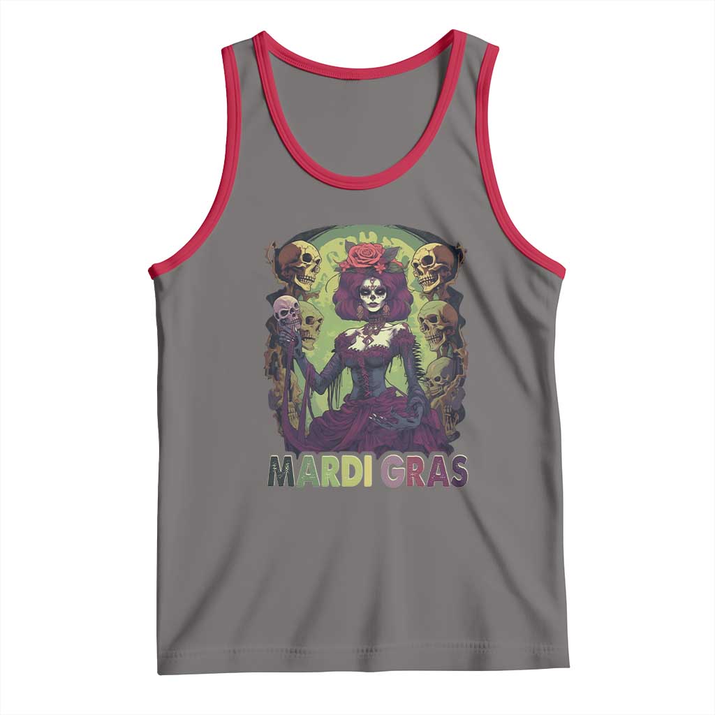 Mardi Gras Tank Top Voodoo Queen Skeleton Witch Creepy Skull TS09 Deep Heather Red Print Your Wear
