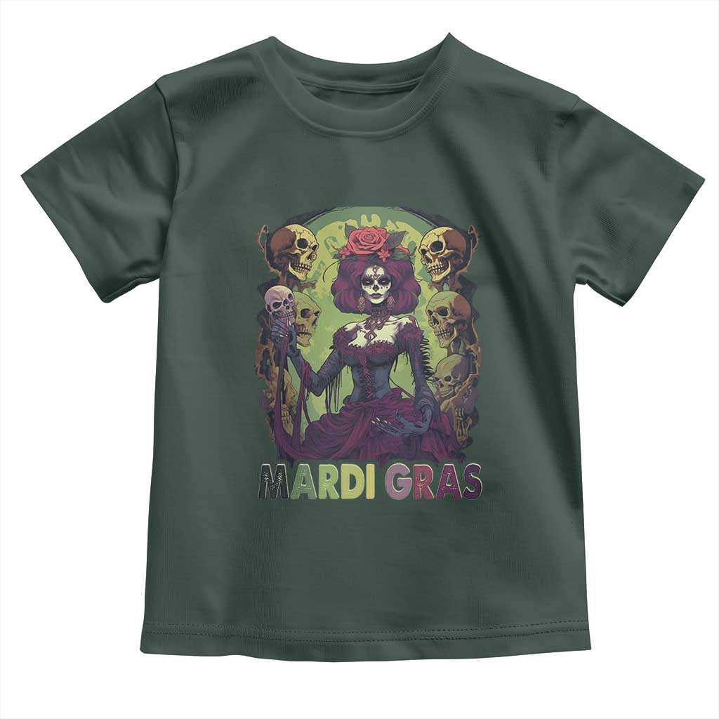 Mardi Gras Toddler T Shirt Voodoo Queen Skeleton Witch Creepy Skull TS09 Dark Forest Green Print Your Wear