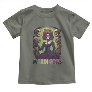 Mardi Gras Toddler T Shirt Voodoo Queen Skeleton Witch Creepy Skull TS09 Military Green Print Your Wear