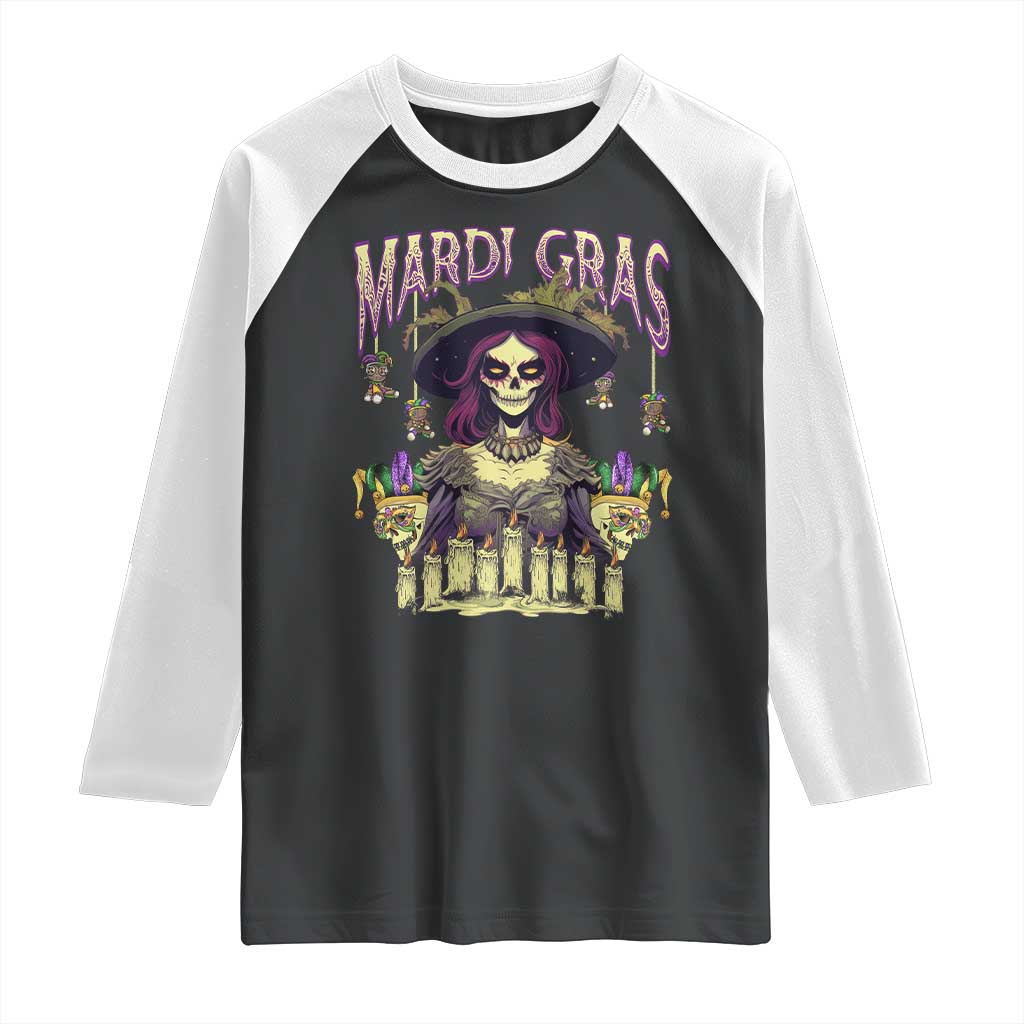 Mardi Gras Raglan Shirt Voodoo Queen Creepy Doll TS09 Black White Print Your Wear