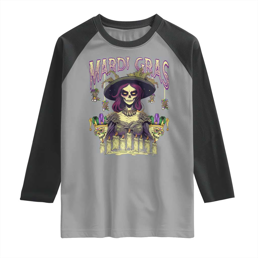 Mardi Gras Raglan Shirt Voodoo Queen Creepy Doll TS09 Sport Gray Black Print Your Wear