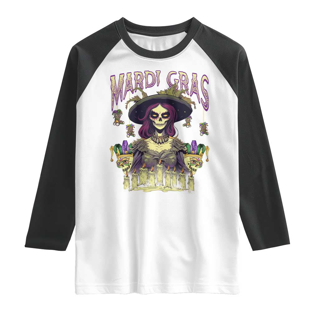 Mardi Gras Raglan Shirt Voodoo Queen Creepy Doll TS09 White Black Print Your Wear