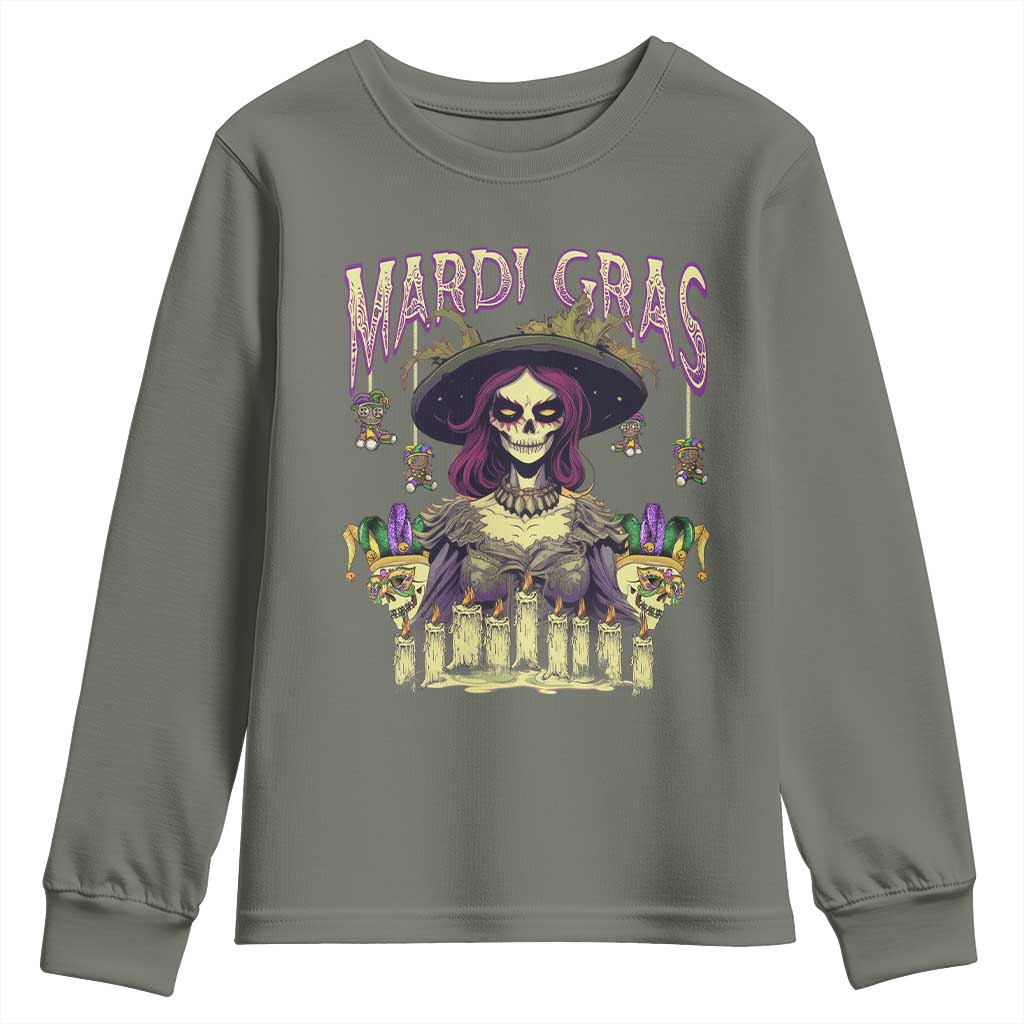 Mardi Gras Youth Sweatshirt Voodoo Queen Creepy Doll TS09 Military Green Print Your Wear
