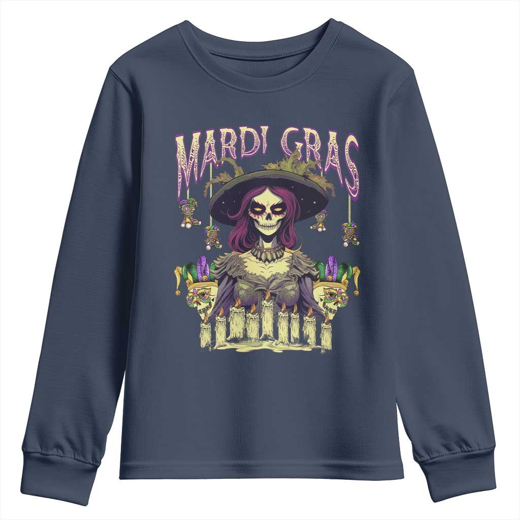 Mardi Gras Youth Sweatshirt Voodoo Queen Creepy Doll TS09 Navy Print Your Wear