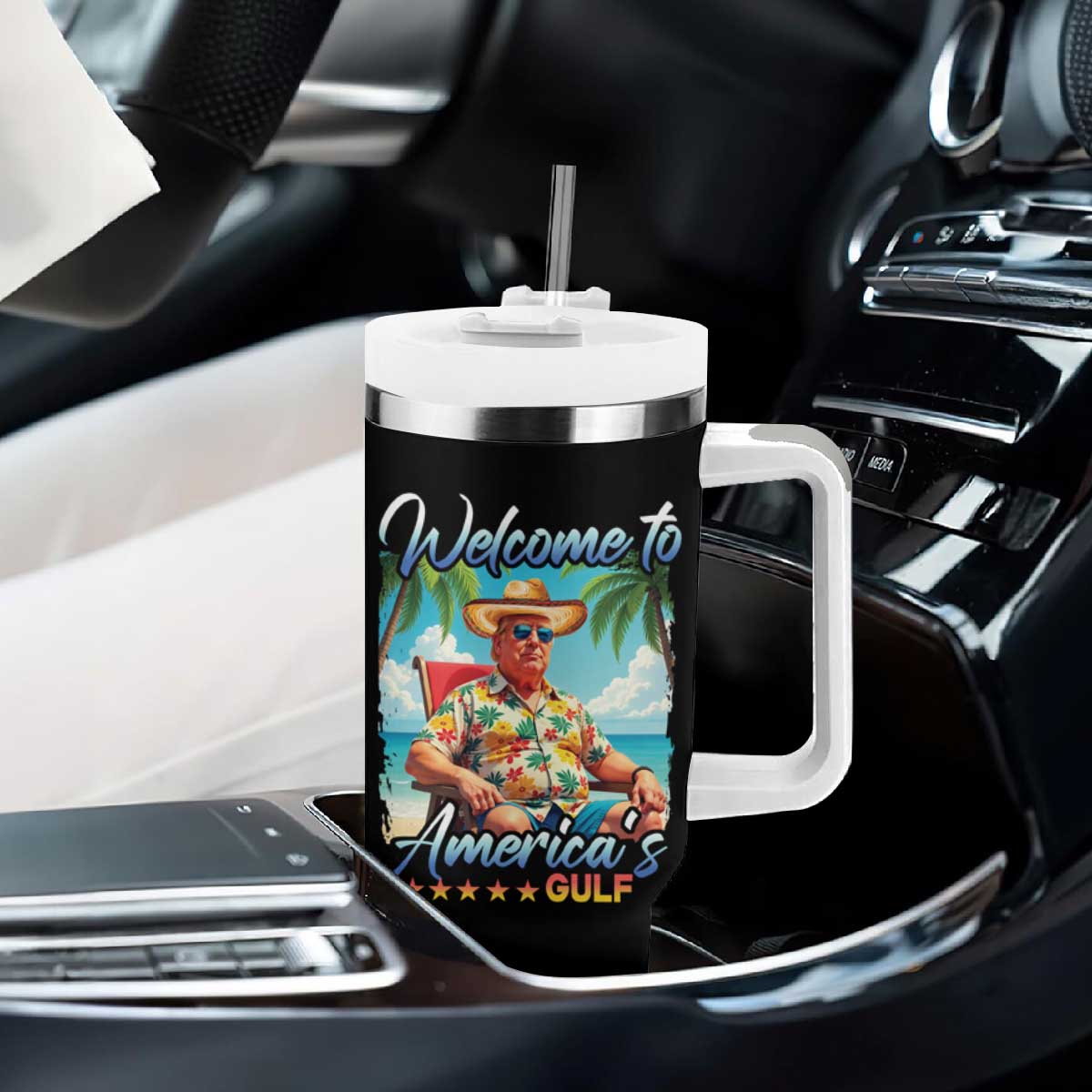 Funny Trump Welcome To America's Gulf Tumbler With Handle Beach Sarcastic Satirical TS09 Print Your Wear