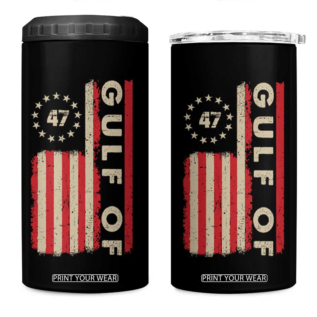 Gulf Of America 4 in 1 Can Cooler Tumbler American Flag Trump 47 2025 TS09 One Size: 16 oz Black Print Your Wear
