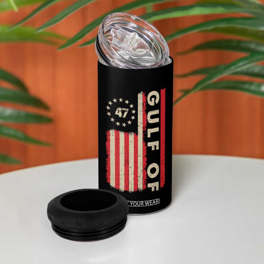 Gulf Of America 4 in 1 Can Cooler Tumbler American Flag Trump 47 2025 TS09 Print Your Wear
