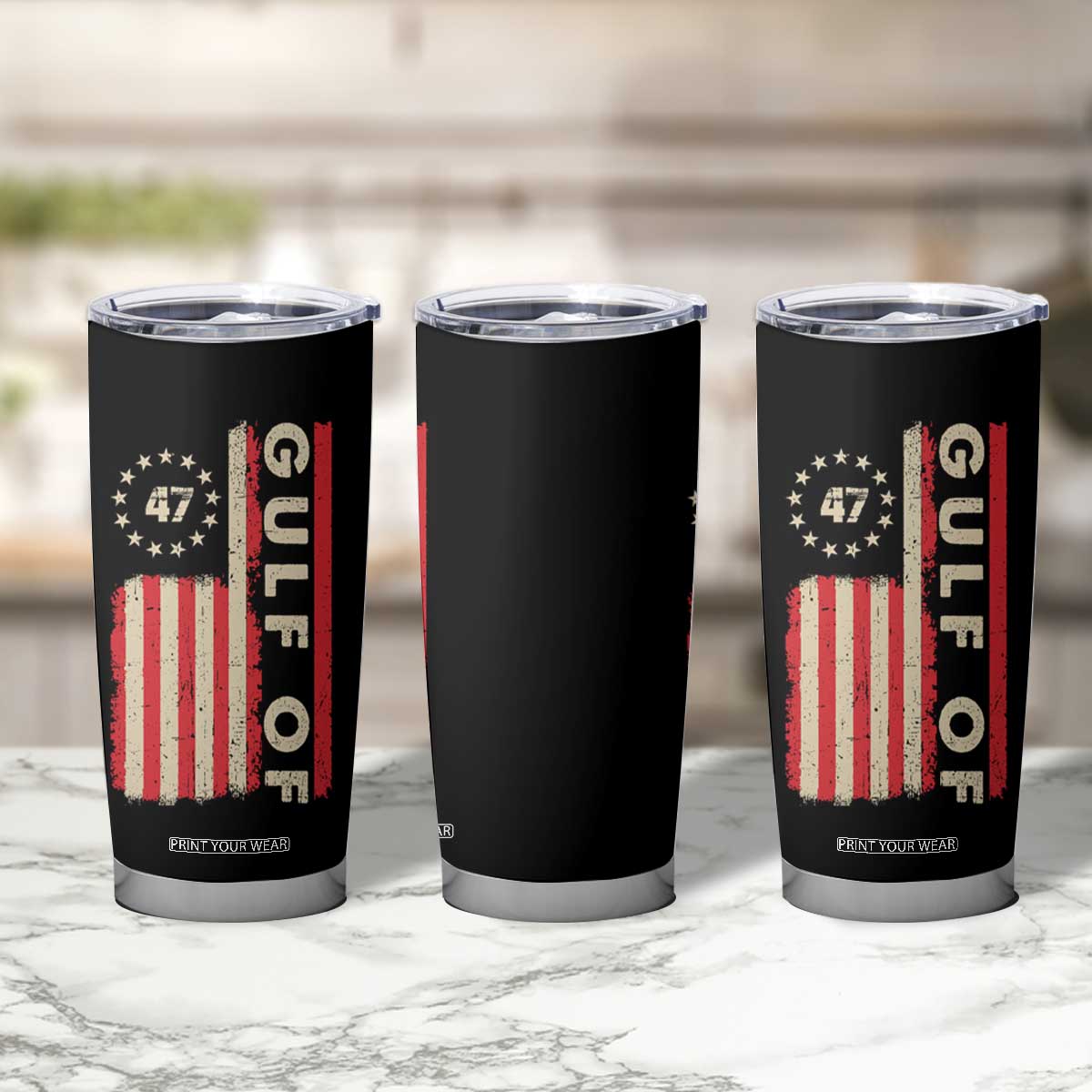 Gulf Of America Tumbler Cup American Flag Trump 47 2025 TS09 Print Your Wear
