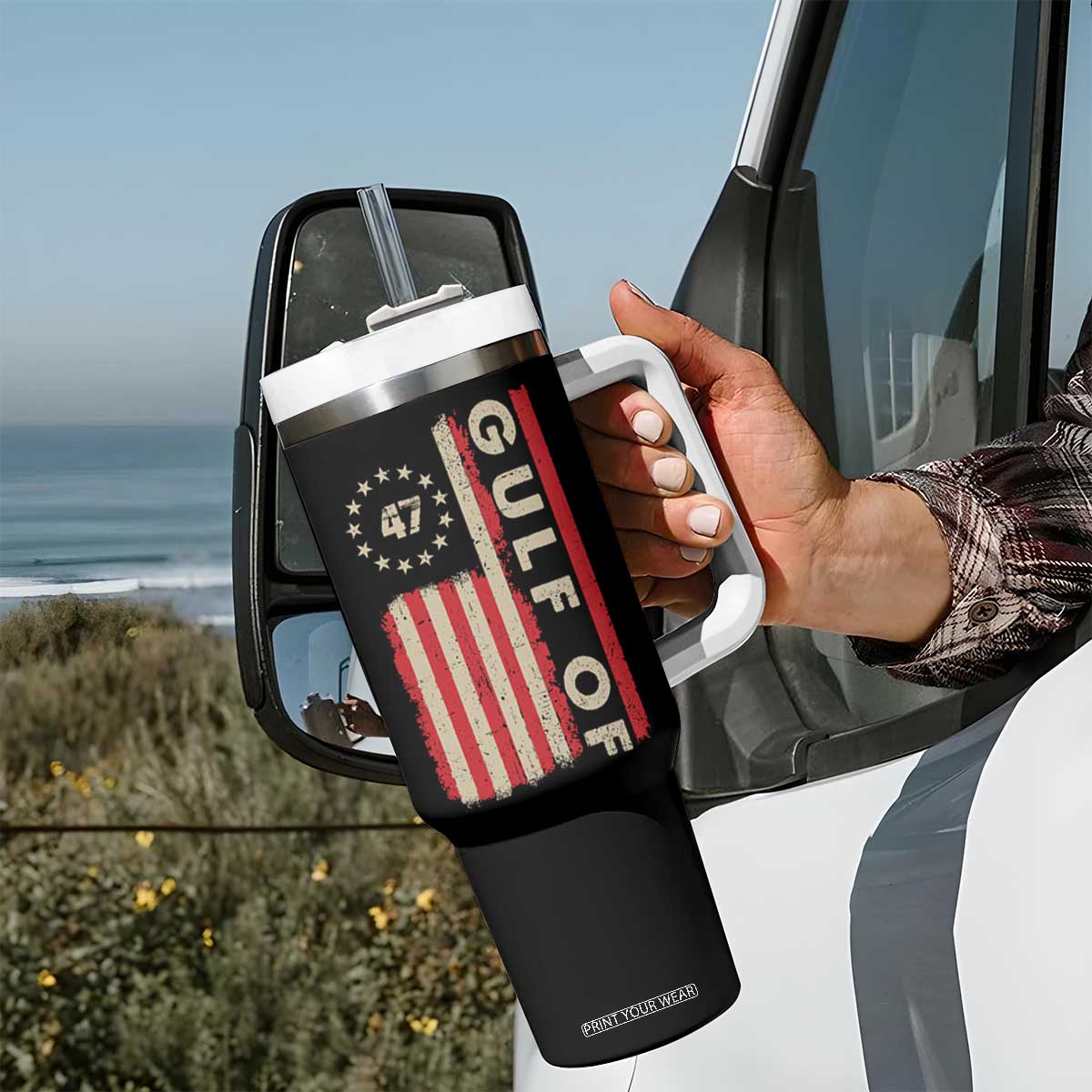 Gulf Of America Tumbler With Handle American Flag Trump 47 2025 TS09 Print Your Wear