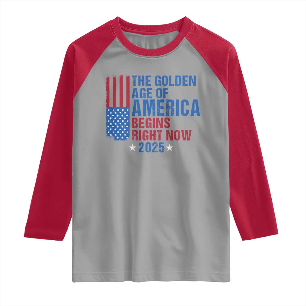 Trump 2025 Raglan Shirt The Golden Age Of America Begins Right Now TS09 Sport Gray Red Print Your Wear