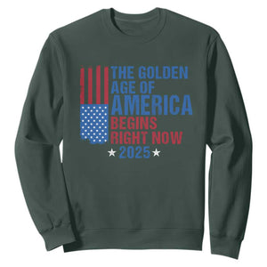 Trump 2025 Sweatshirt The Golden Age Of America Begins Right Now TS09 Dark Forest Green Print Your Wear