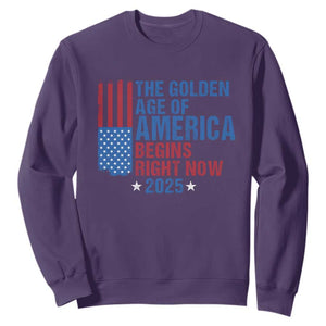 Trump 2025 Sweatshirt The Golden Age Of America Begins Right Now TS09 Purple Print Your Wear