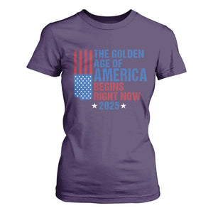 Trump 2025 T Shirt For Women The Golden Age Of America Begins Right Now TS09 Purple Print Your Wear
