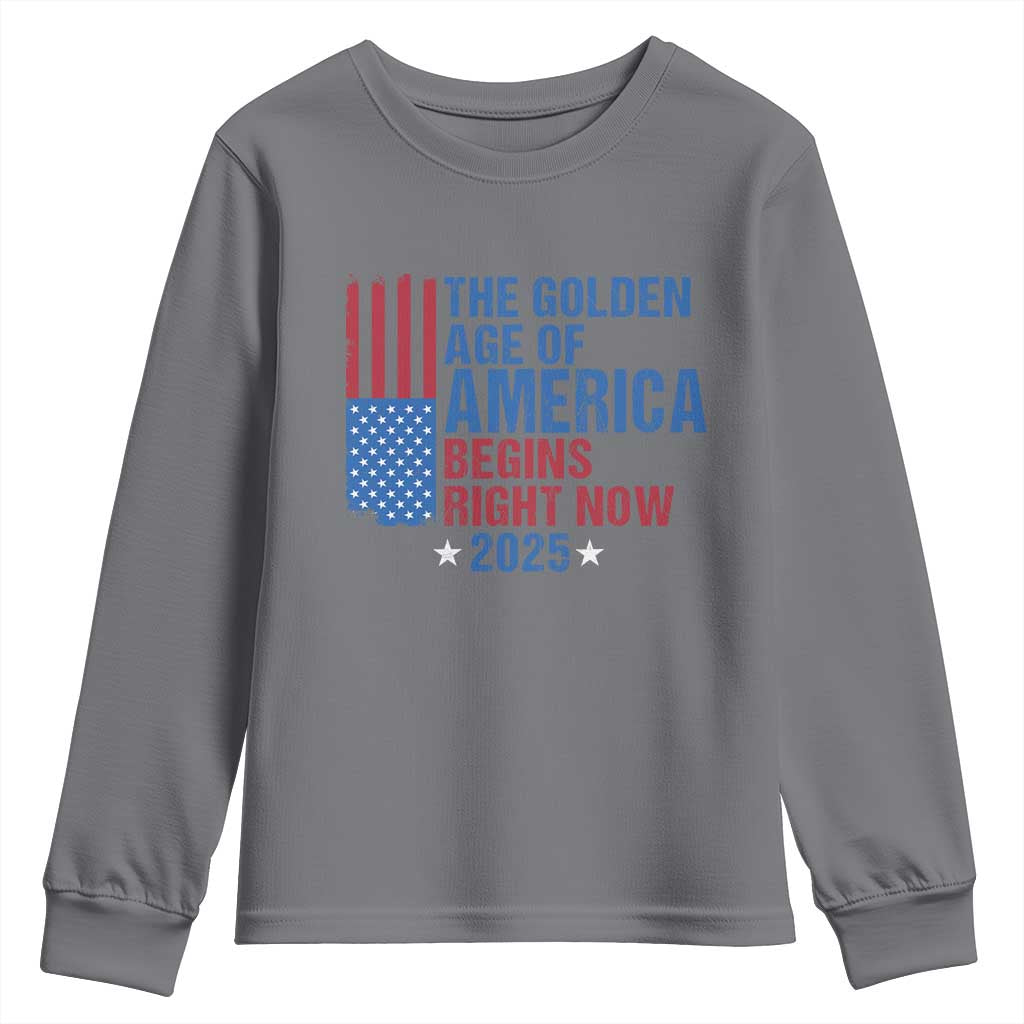 Trump 2025 Youth Sweatshirt The Golden Age Of America Begins Right Now TS09 Charcoal Print Your Wear