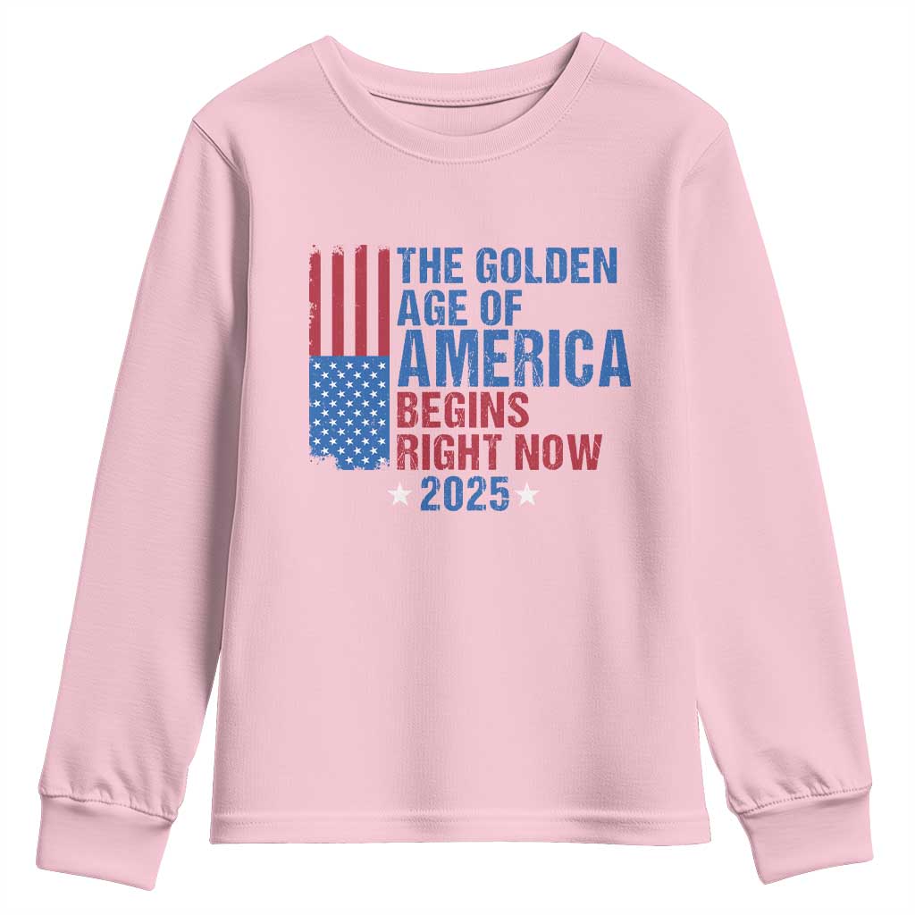 Trump 2025 Youth Sweatshirt The Golden Age Of America Begins Right Now TS09 Light Pink Print Your Wear