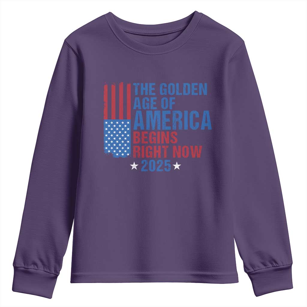 Trump 2025 Youth Sweatshirt The Golden Age Of America Begins Right Now TS09 Purple Print Your Wear
