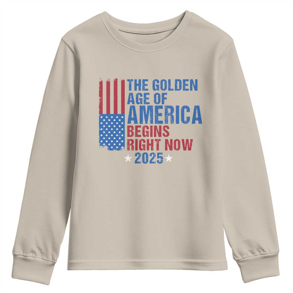 Trump 2025 Youth Sweatshirt The Golden Age Of America Begins Right Now TS09 Sand Print Your Wear