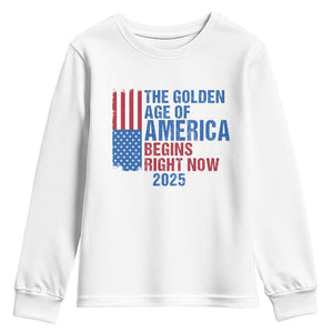 Trump 2025 Youth Sweatshirt The Golden Age Of America Begins Right Now TS09 White Print Your Wear