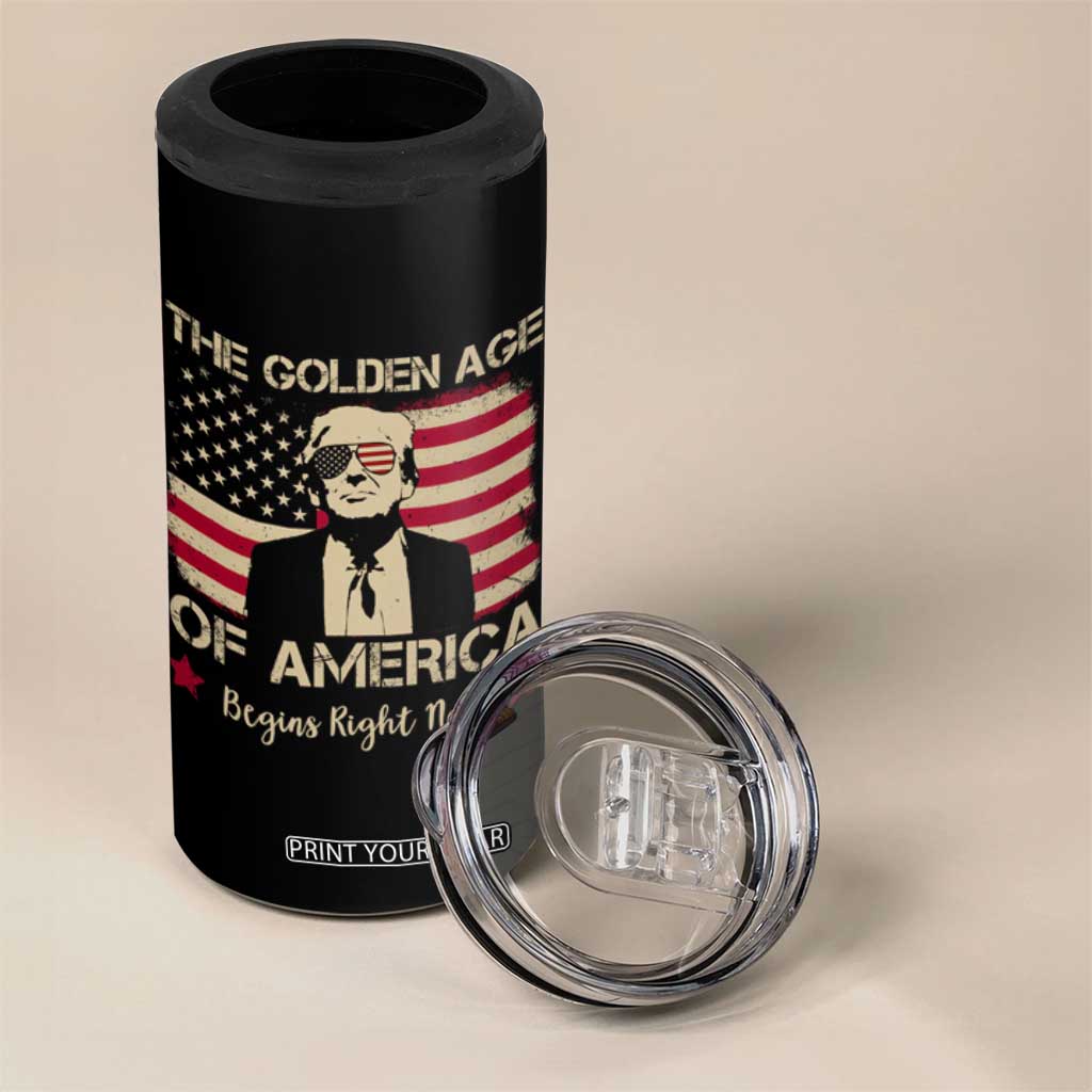 Trump 47 4 in 1 Can Cooler Tumbler The Golden Age Of America Begins Right Now 2025 TS09 Print Your Wear