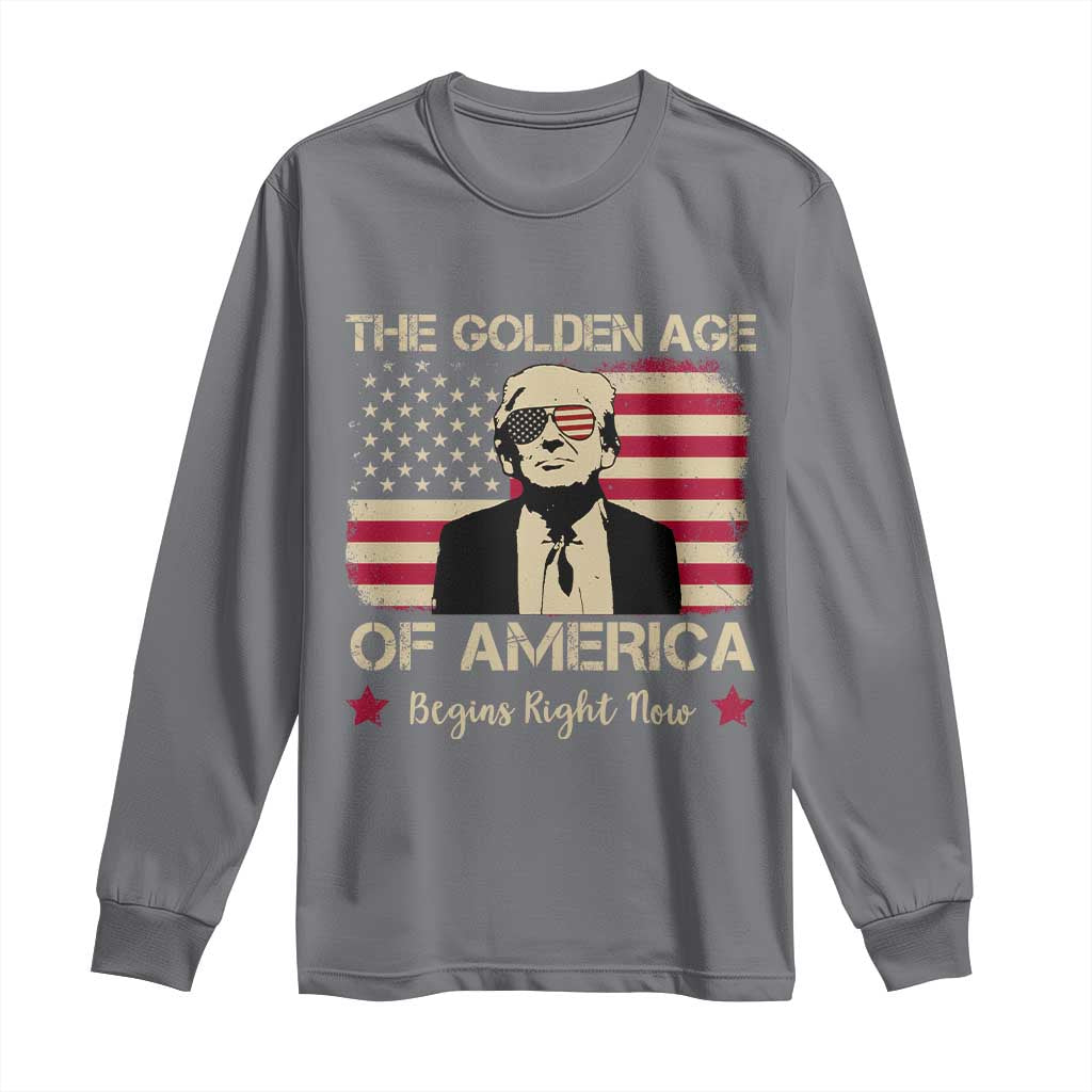 Trump 47 Long Sleeve Shirt The Golden Age Of America Begins Right Now 2025 TS09 Charcoal Print Your Wear