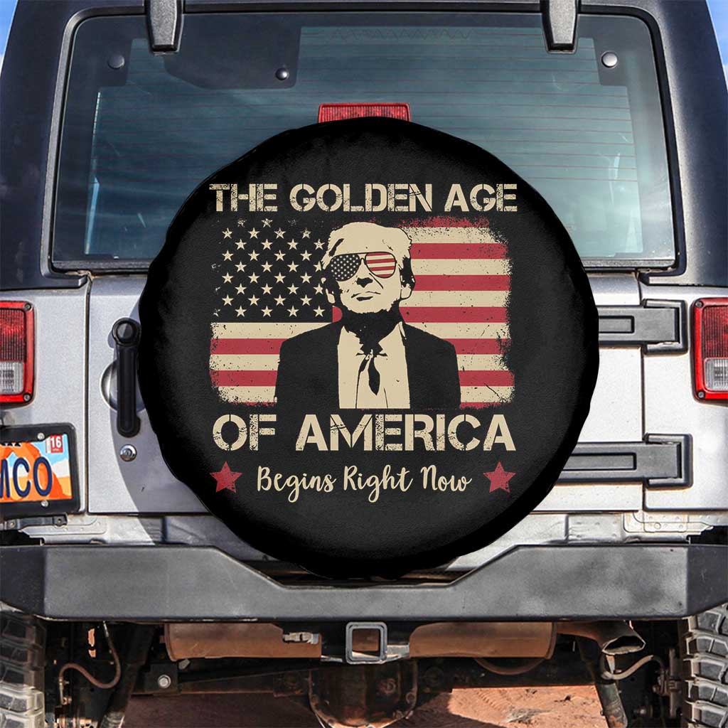 Trump 47 Spare Tire Cover The Golden Age Of America Begins Right Now 2025 TS09 No hole Black Print Your Wear